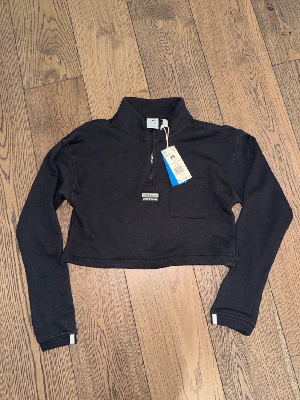 Women’s adidas Black Cropped Half-Zip Sweatshirt size XS - New with tags!